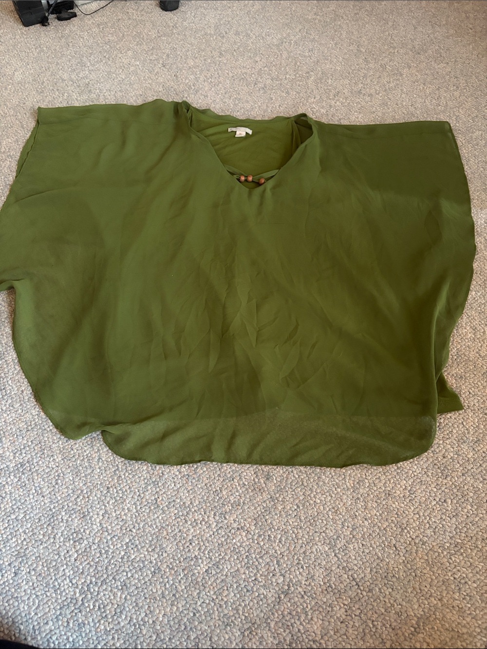 Olive Green V-Neck Layered Women's Top with Decorative Bead Detail
